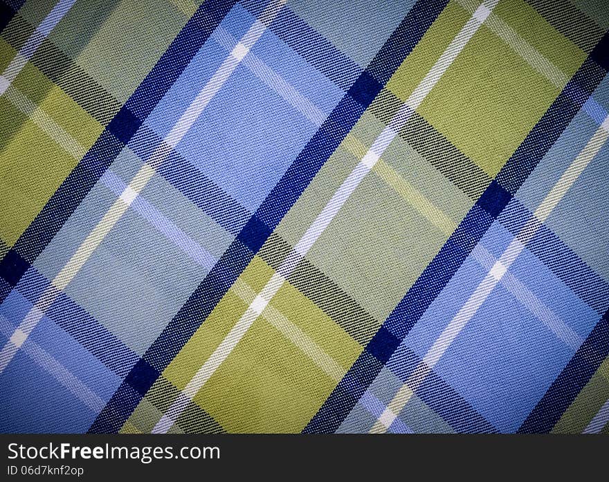 Blue And Green Plaid Style Checked Fabric Pattern. Blue And Green Plaid Style Checked Fabric Pattern