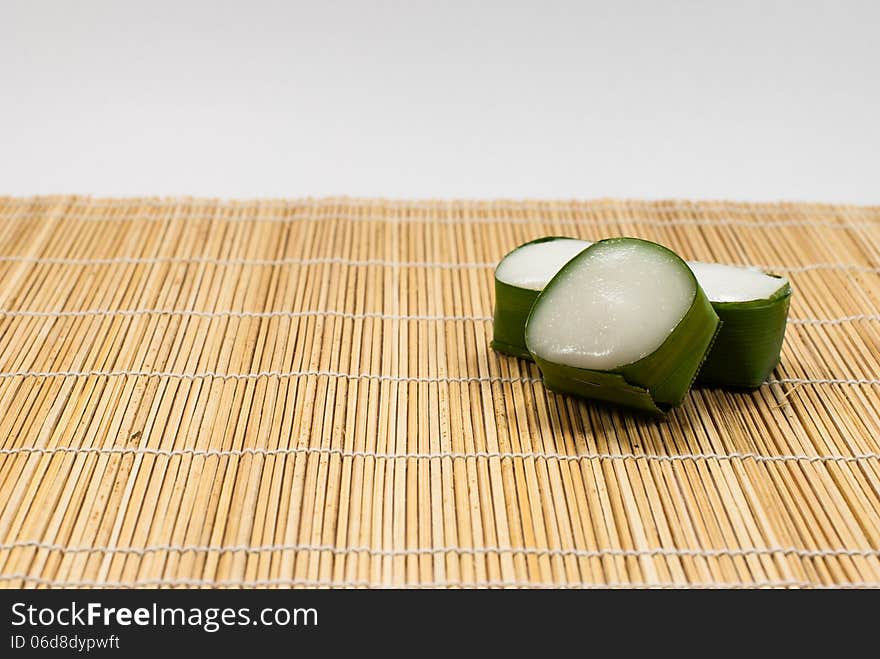 Thai Dessert sweet Coconut Milk on Banana leaf &x28;Kanom Tako&x29