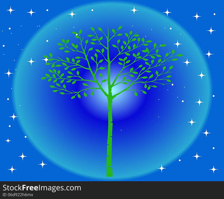 Illustration of a beautiful tree in the night.