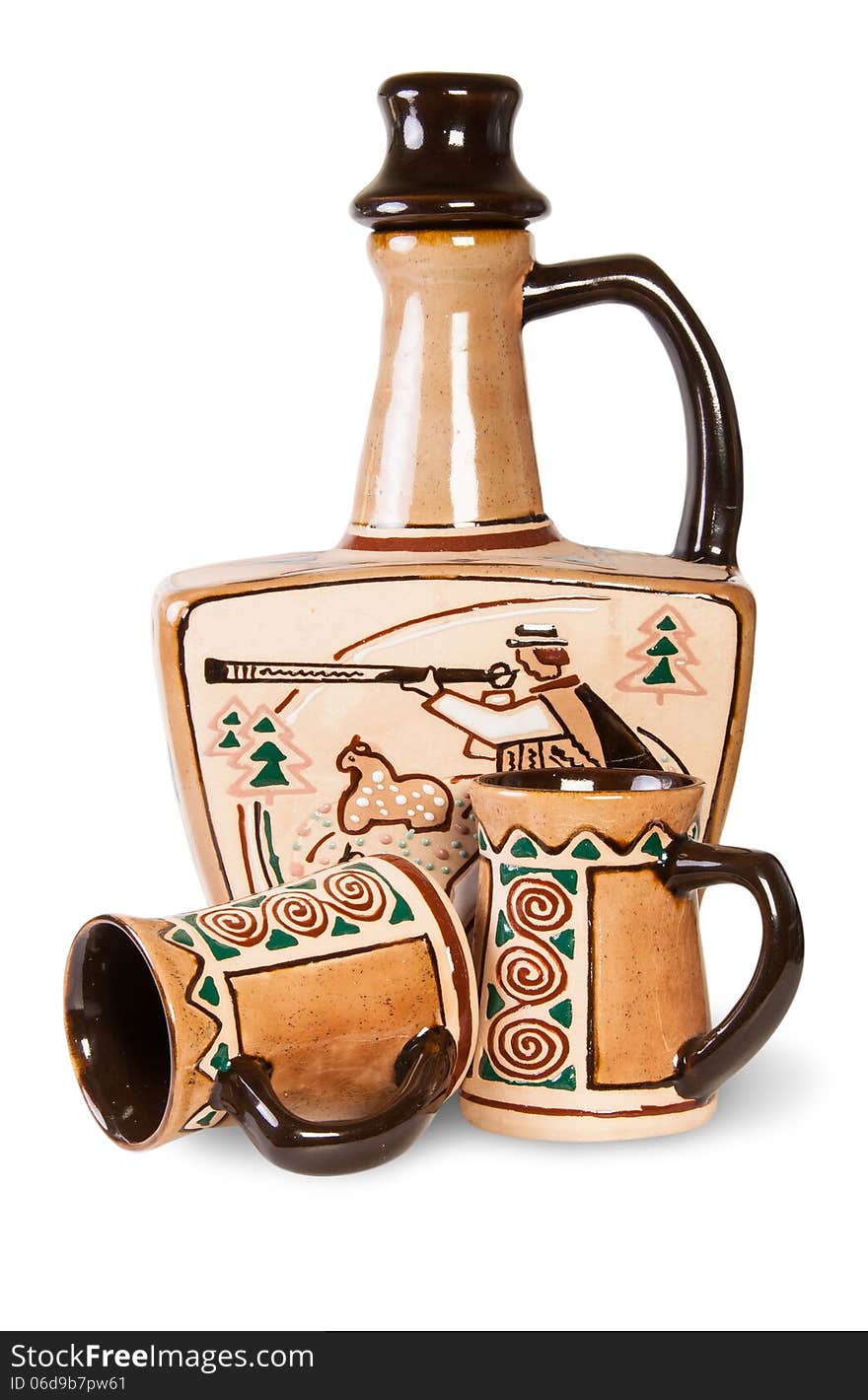 Ancient Wine Jug And Ceramic Mugs