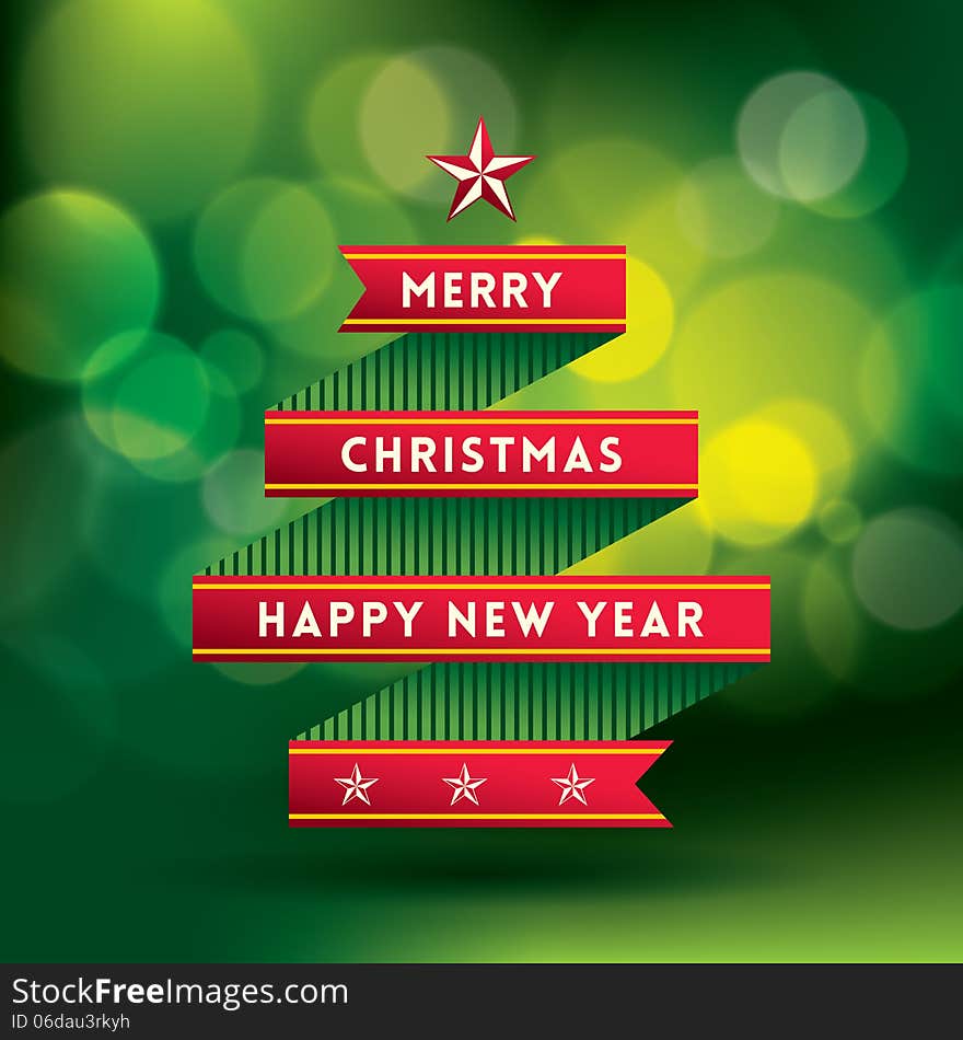 Vector Christmas Background with tree shape ribbon