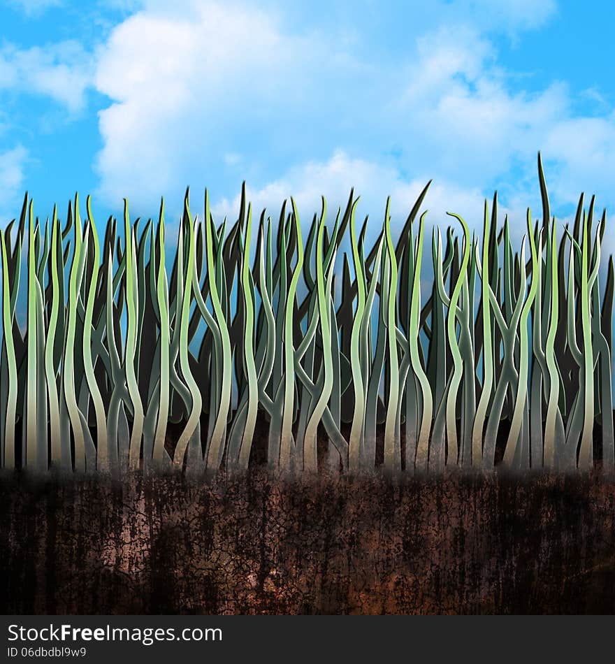 Clay and grass with blue sky in the background. Clay and grass with blue sky in the background.