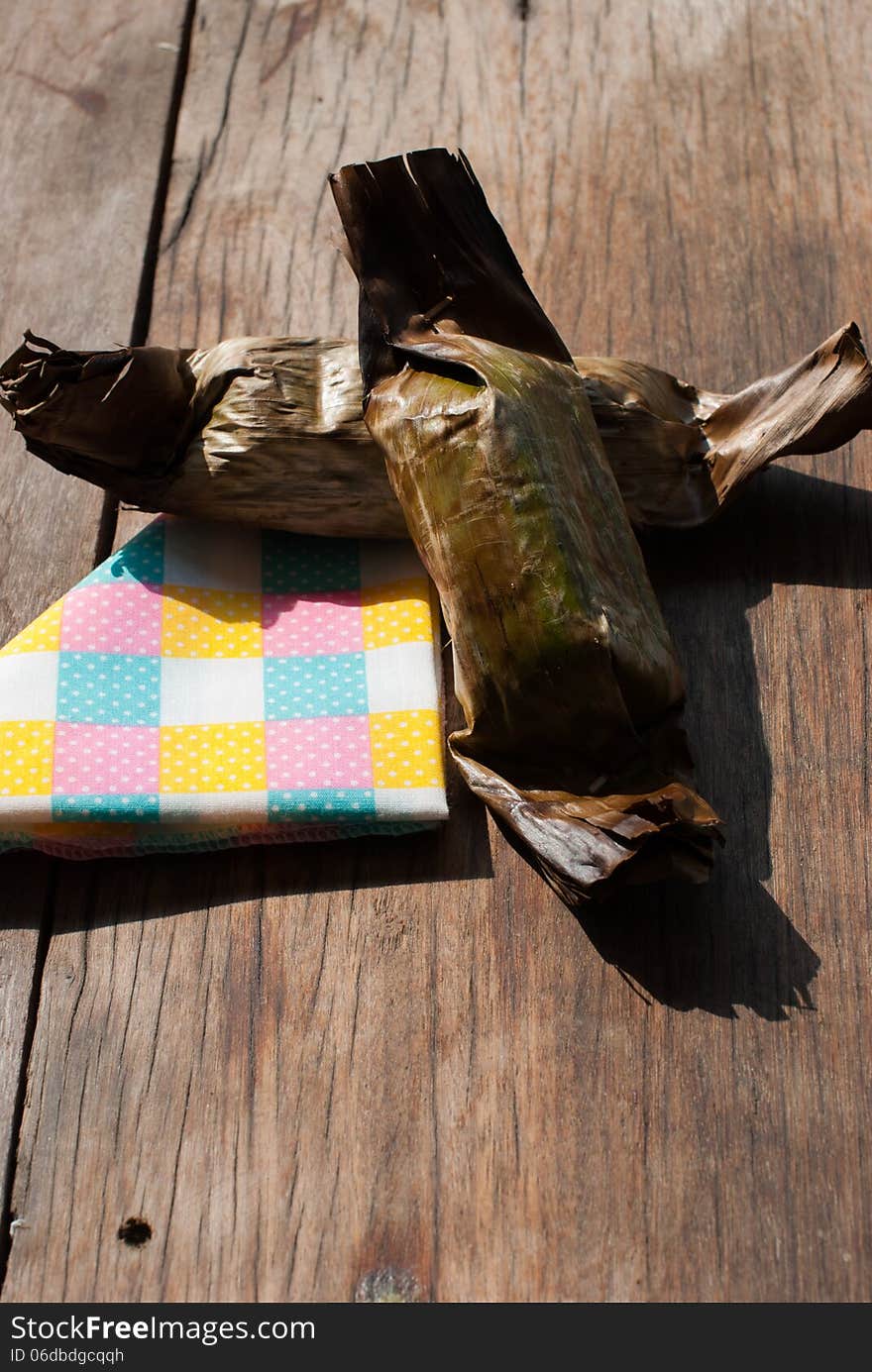 Delicious Thailand dessert, sticky rice toast with taro and bana