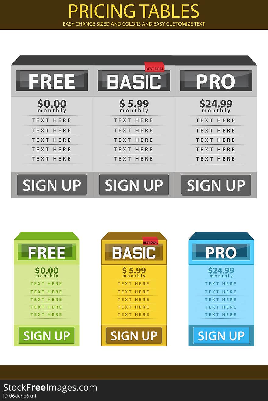 Pricing tables, easy editable text