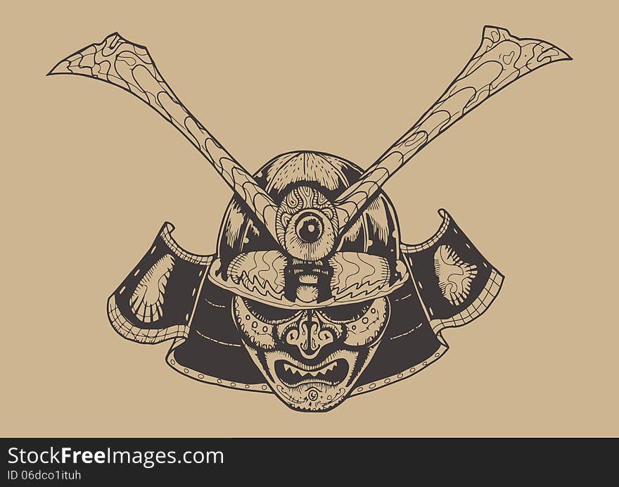 Illustration of samurai warrior holding sword