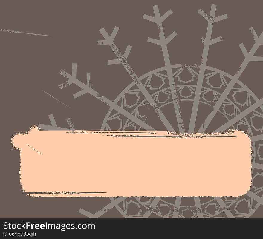 Grunge banner with snowflake background on brown