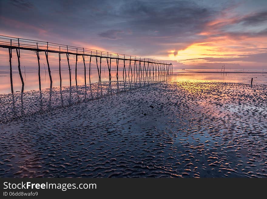 A wooden bridge of fisherman living in Hochiminh city, Vietnam