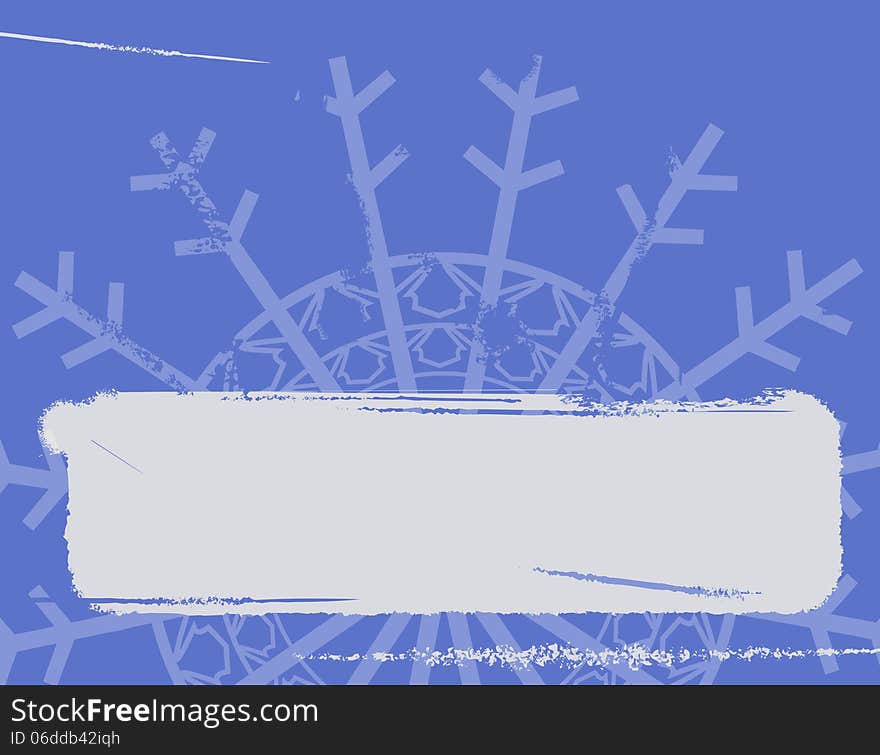 Grunge banner with snowflake background on blue