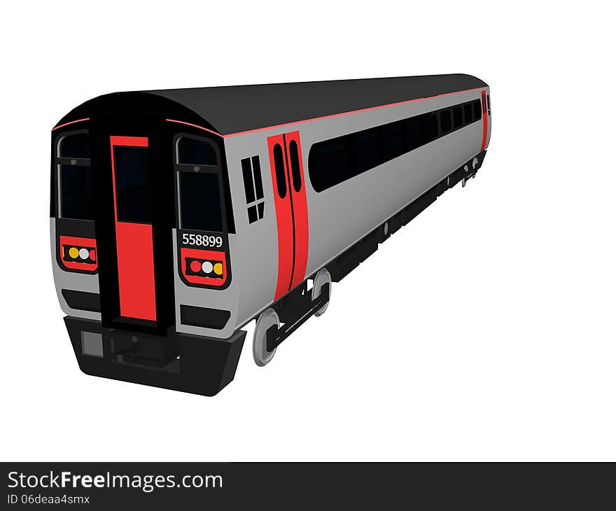 A train carriage on a railway track, 3D image