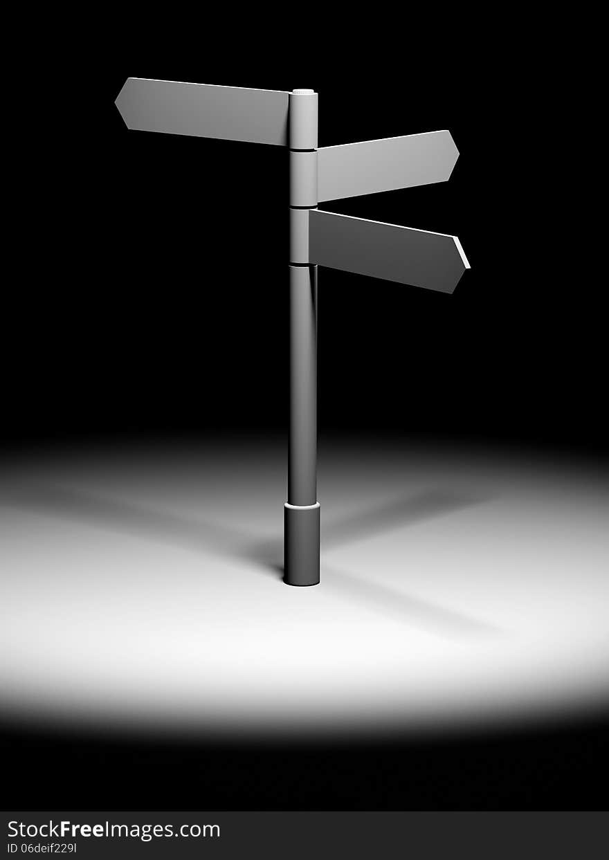 3d model of direction sign on spot lighting. 3d model of direction sign on spot lighting