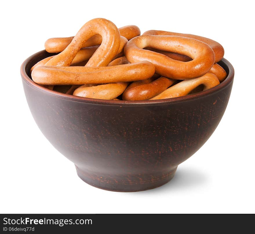 Tasty Oval Bagels Into Ceramic Bowl