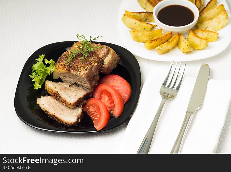 Baked Pork Meat served with Grilled Potato