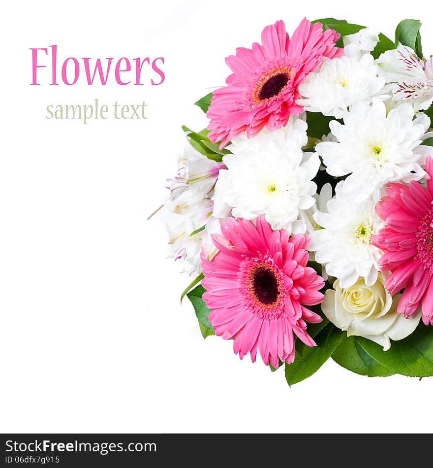 Beautiful bouquet of flowers on a white background