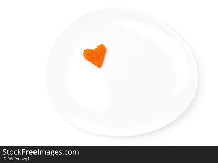 Heart Of Red Caviar On A Plate, Isolated