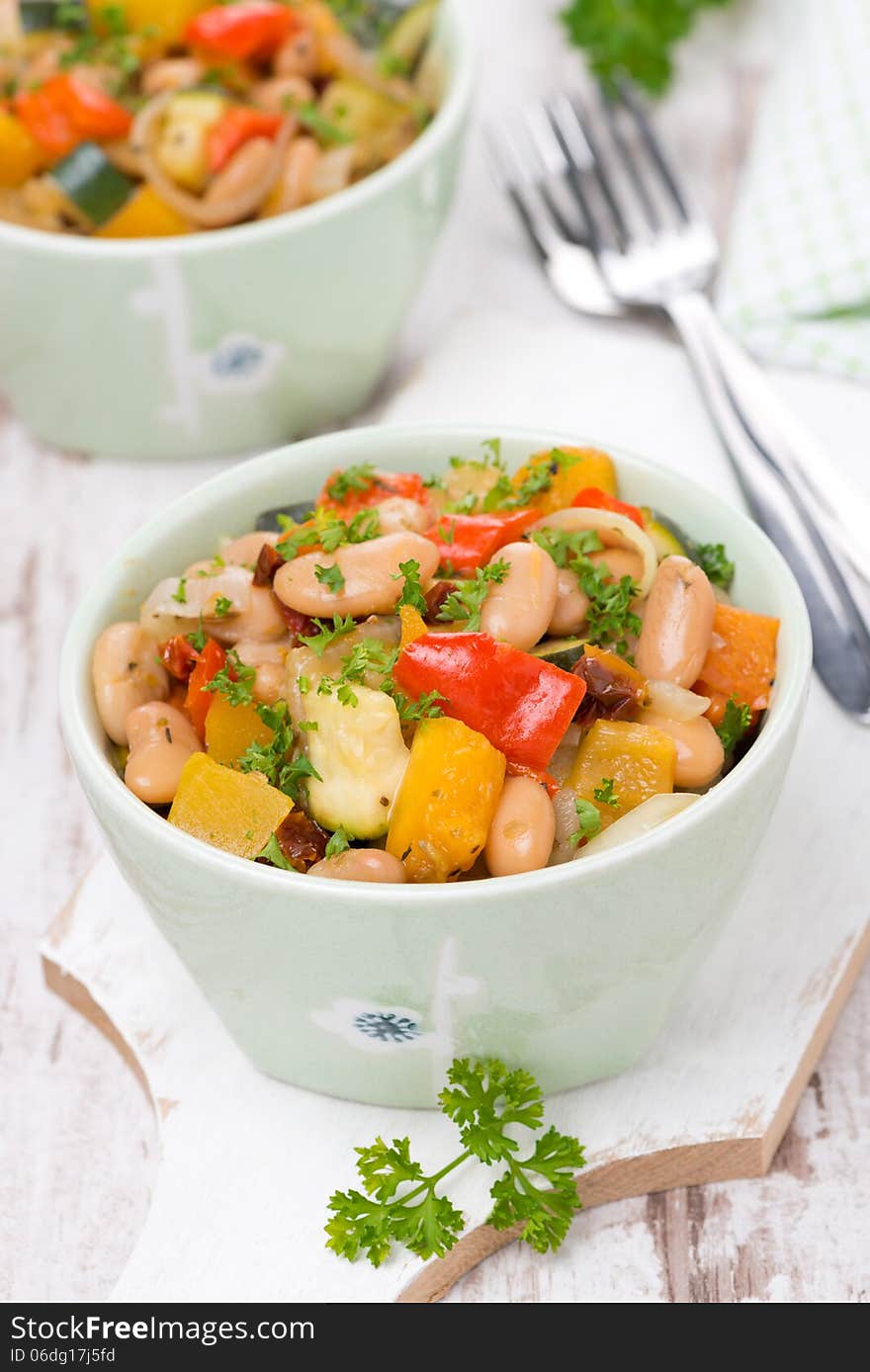 Vegetable stew with beans in a bowls