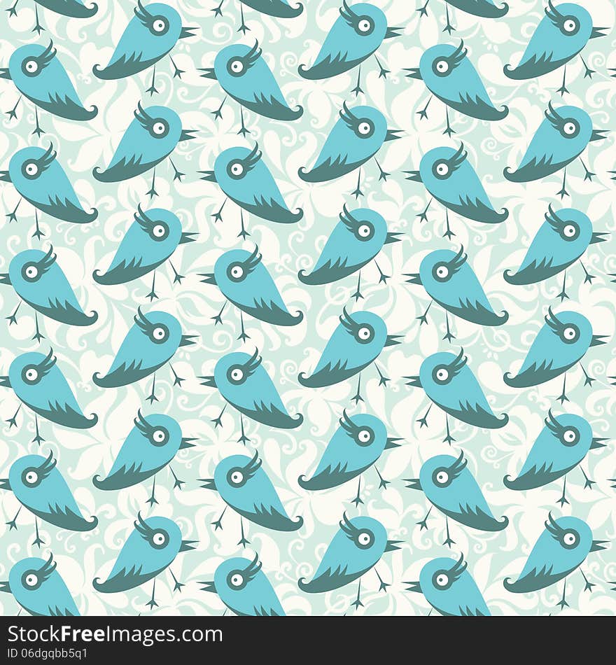 Vector vintage seamless background with birds