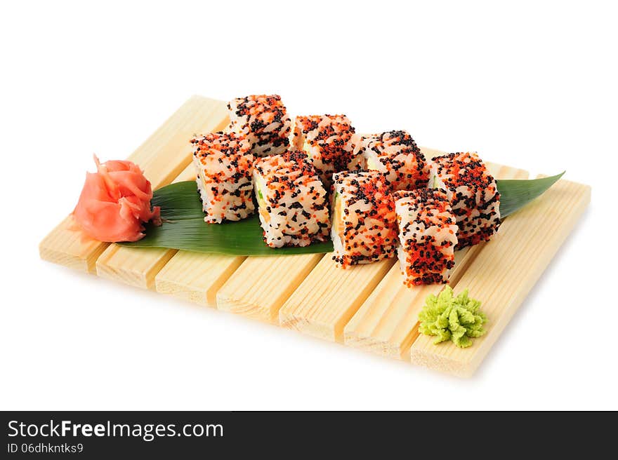 Karaoke rolls maki sushi, isolated on white