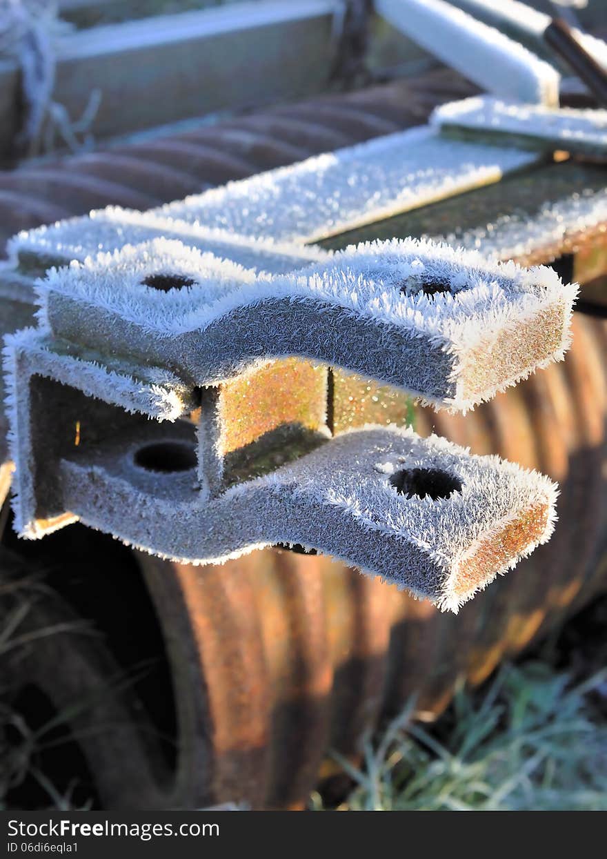 Hoarfrost  on an piece of  metal