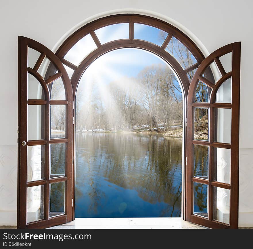 Open door and a winter forest