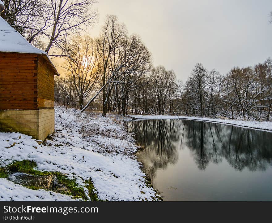 Not Frozen Pond In Winter