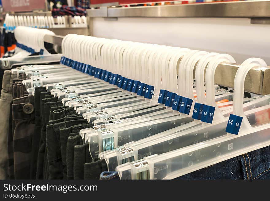 Hanged pants in a department store