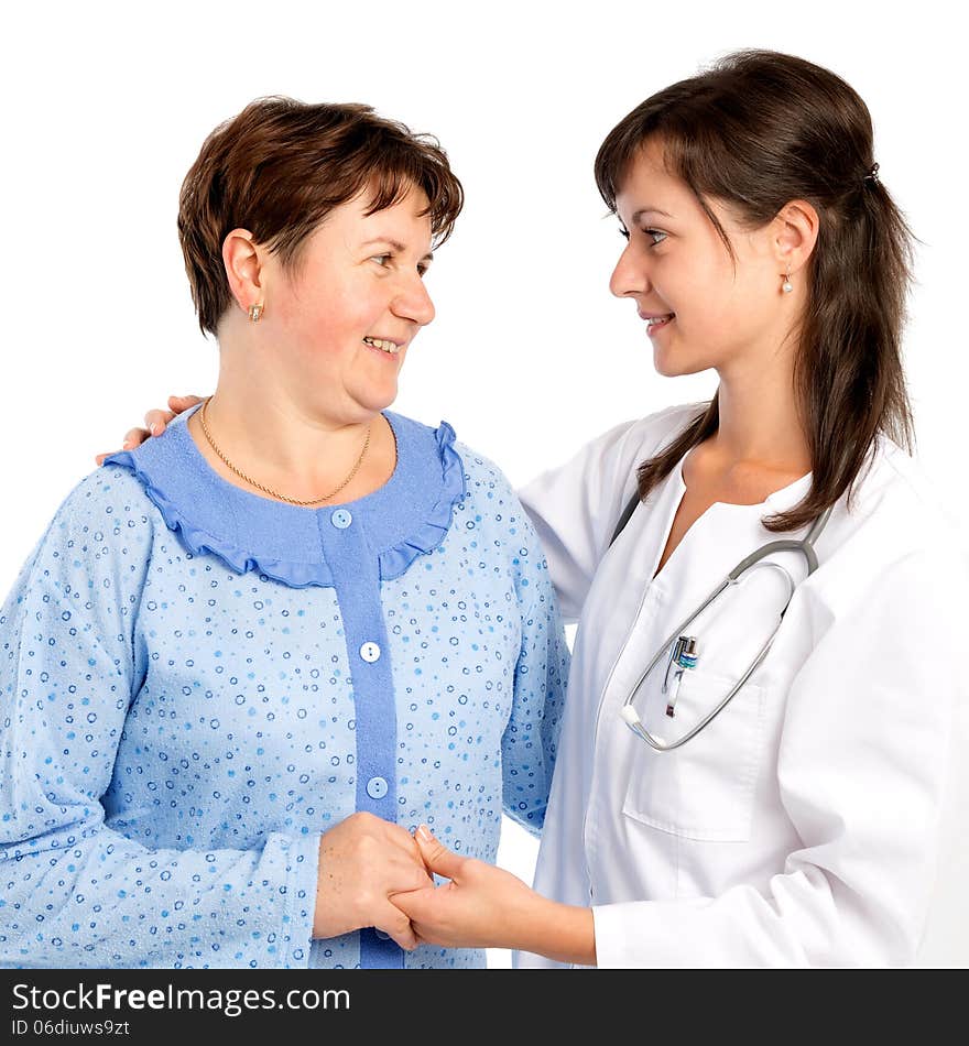 Senior woman with nurse smiling