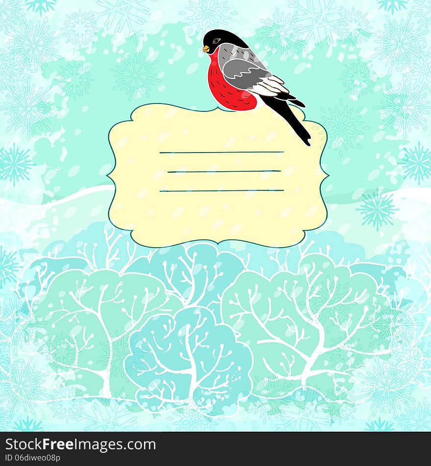 Winter background with bullfinch bird, eps10. Winter background with bullfinch bird, eps10