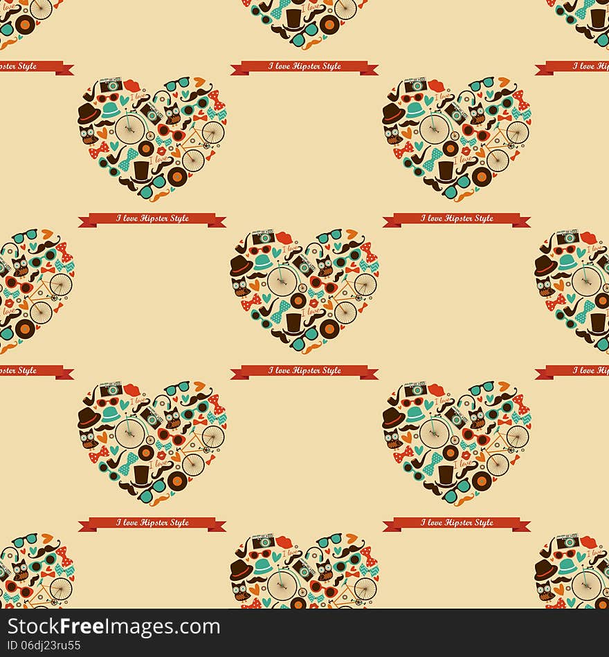 Hipster Love Colorful Seamless Pattern