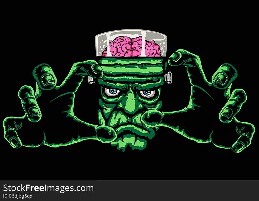 Frankenstein monster, black background is easy to replace with another colour