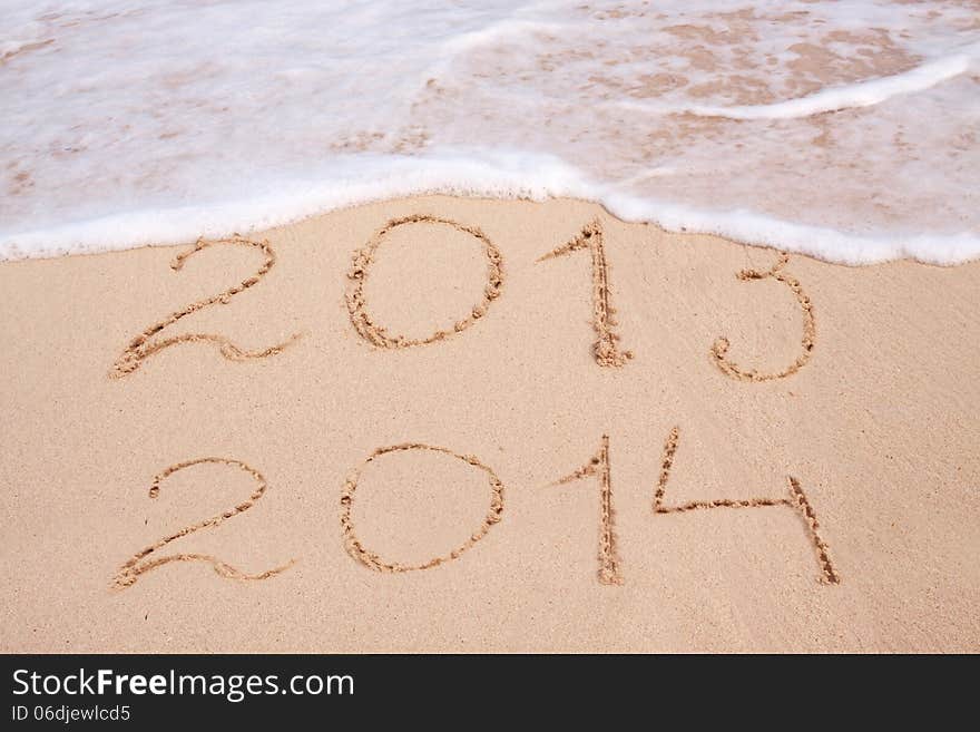 Tropical sand beach .New year 2014.