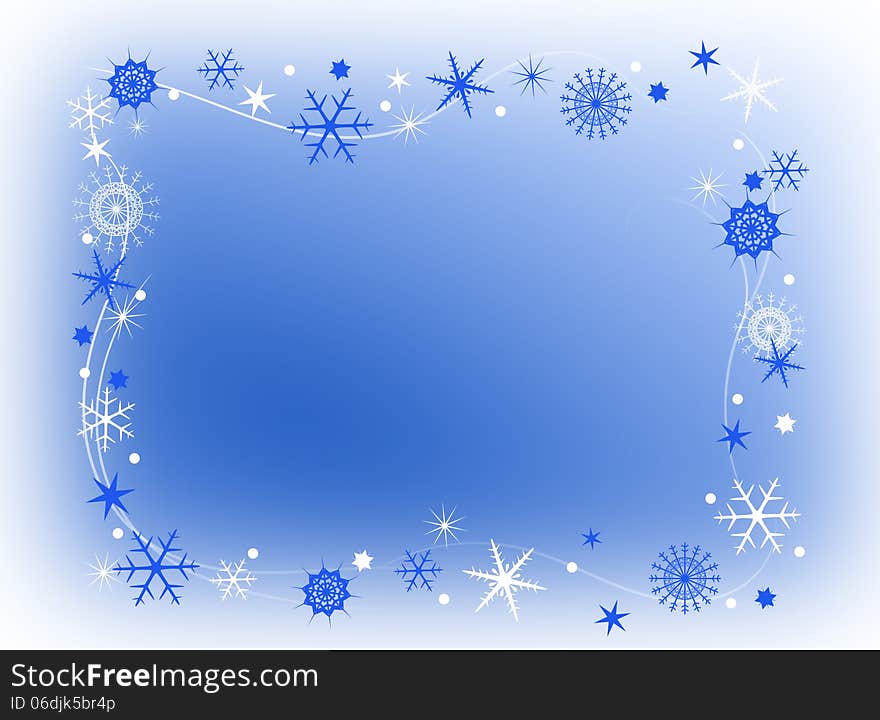 Frame of snowflakes on blue . Frame of snowflakes on blue .