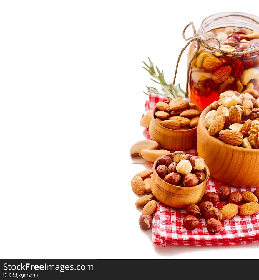 Hazelnuts, Filbert On Old Wooden Background