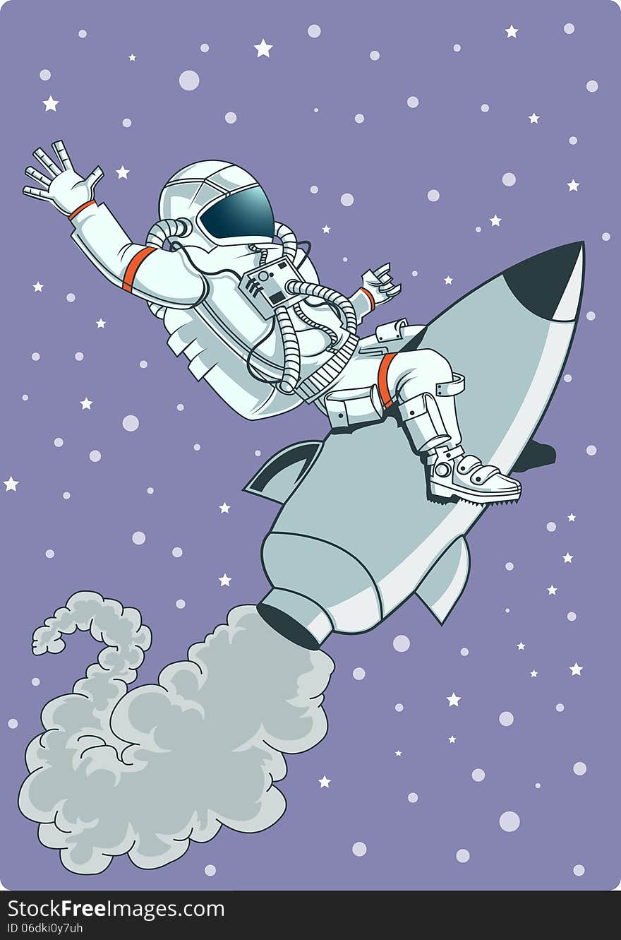 Illustration of astronauts riding rocket