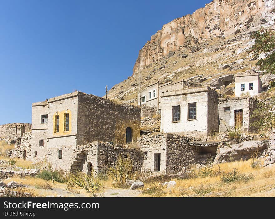 Old houses in the mountains in Cappadocia in Turkey