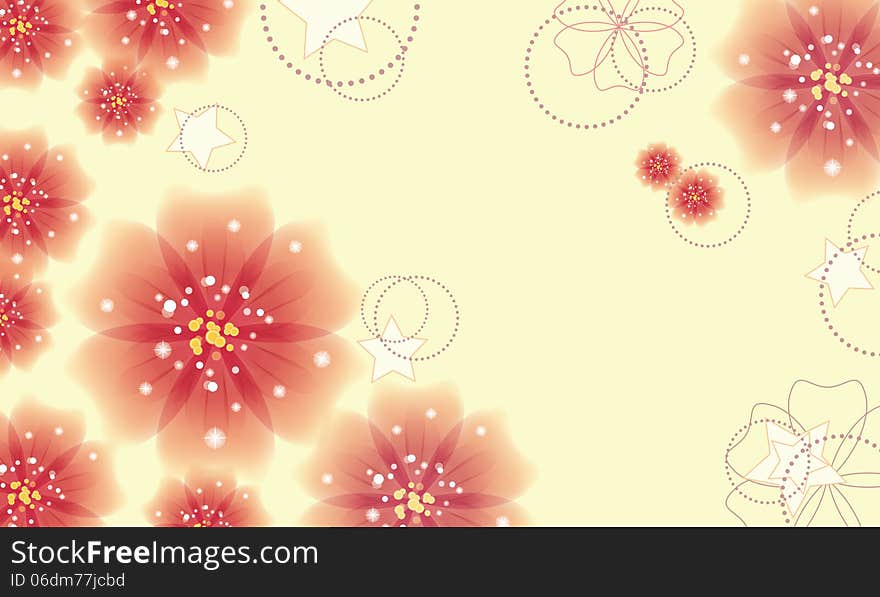 Pink flowers on yellow background