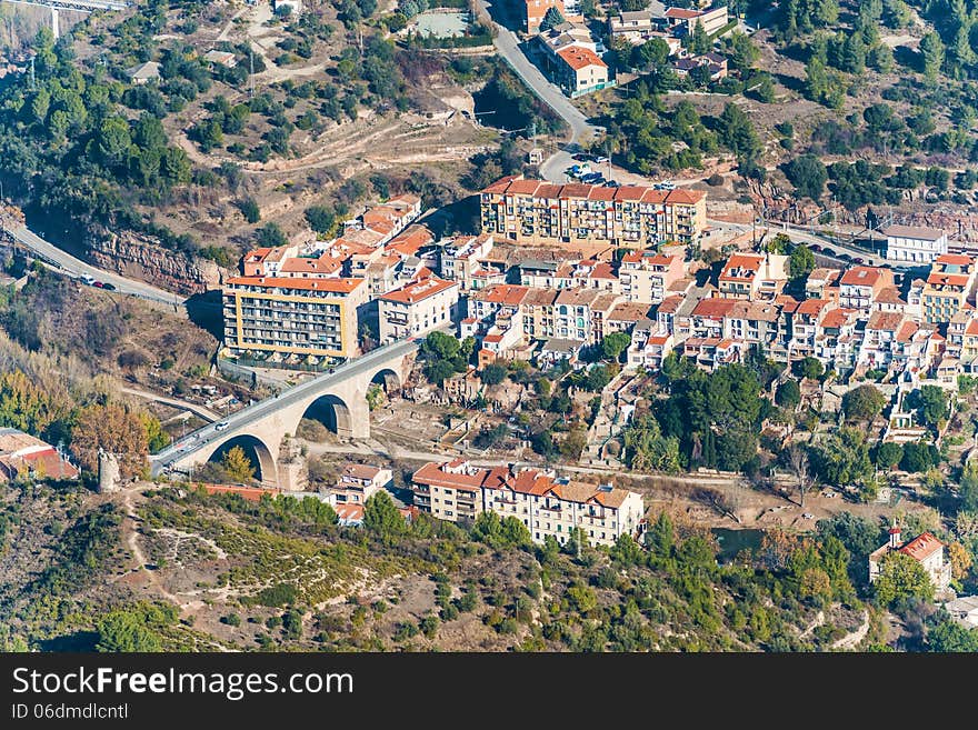 Picturesque aerial view at the village in Catalonia.