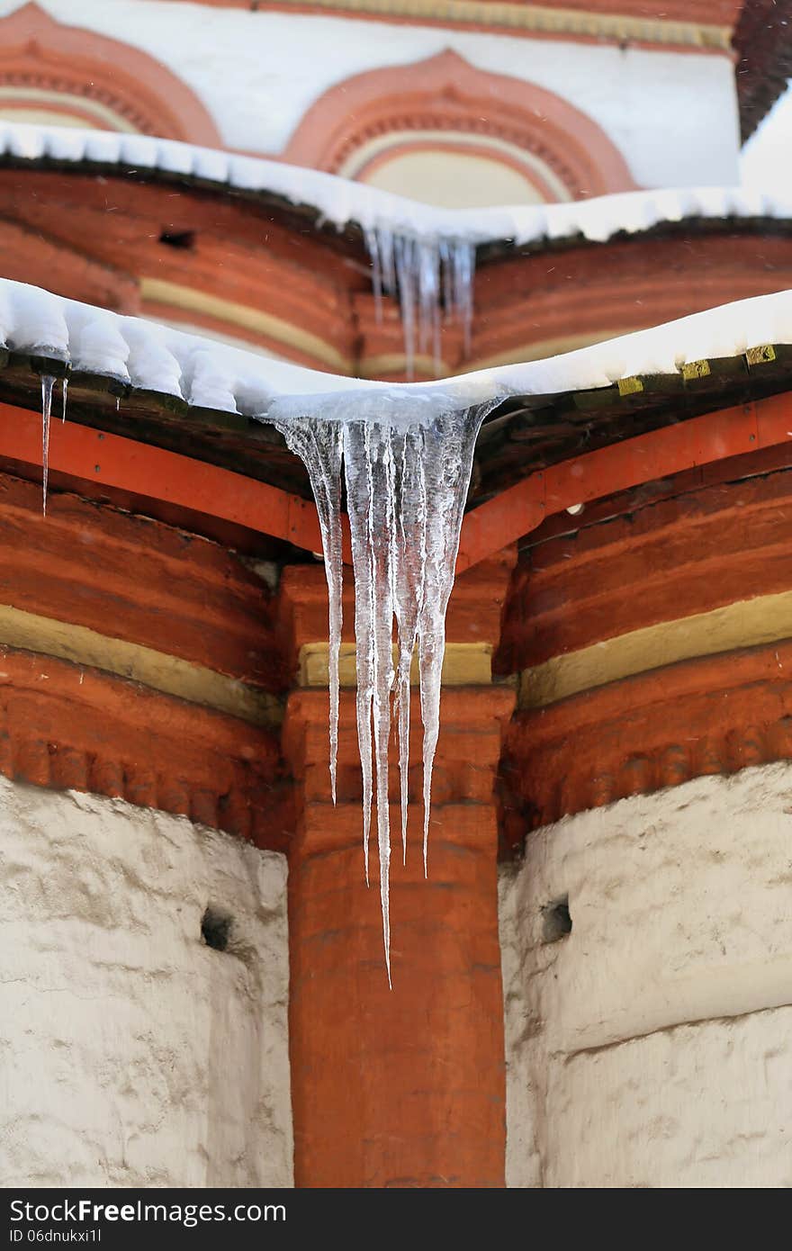 Icicles on the roof of the church