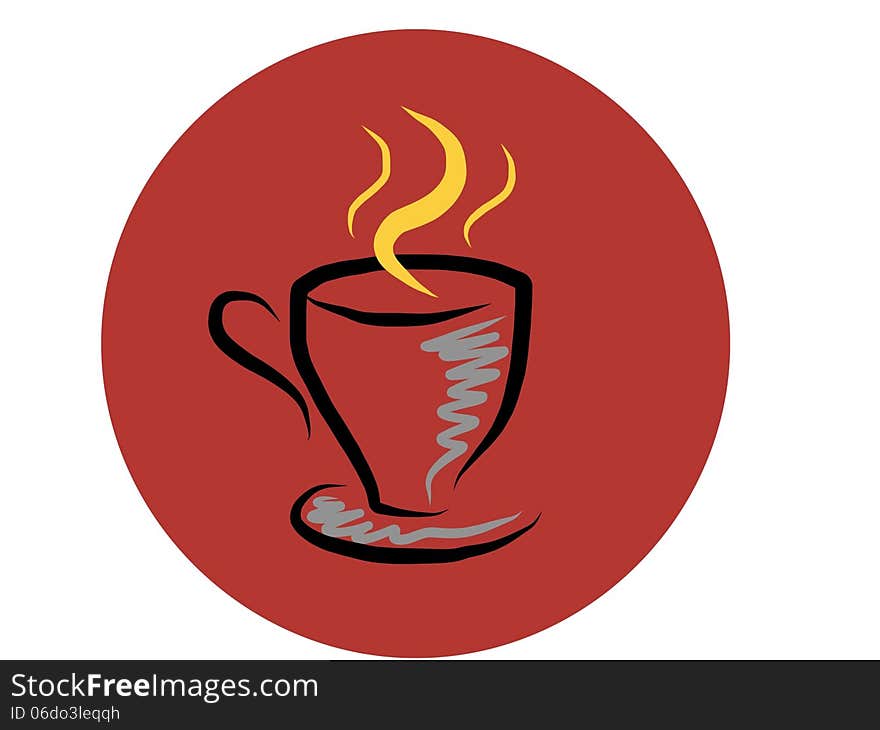 Coffee cup with steam and red circle. Coffee cup with steam and red circle