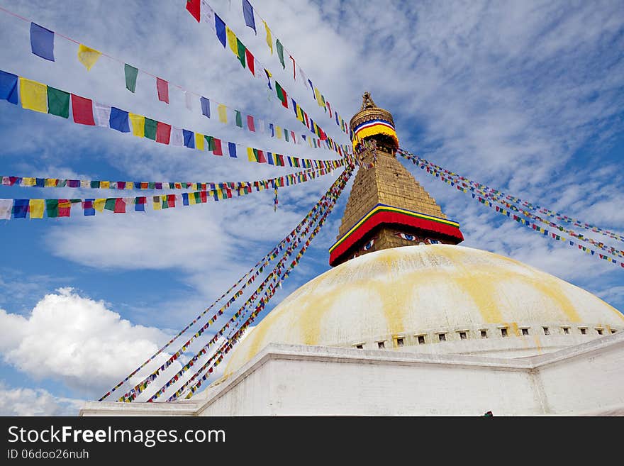 Boudhanath giant buddhist stupa in Kathmandu Himalaya Nepal