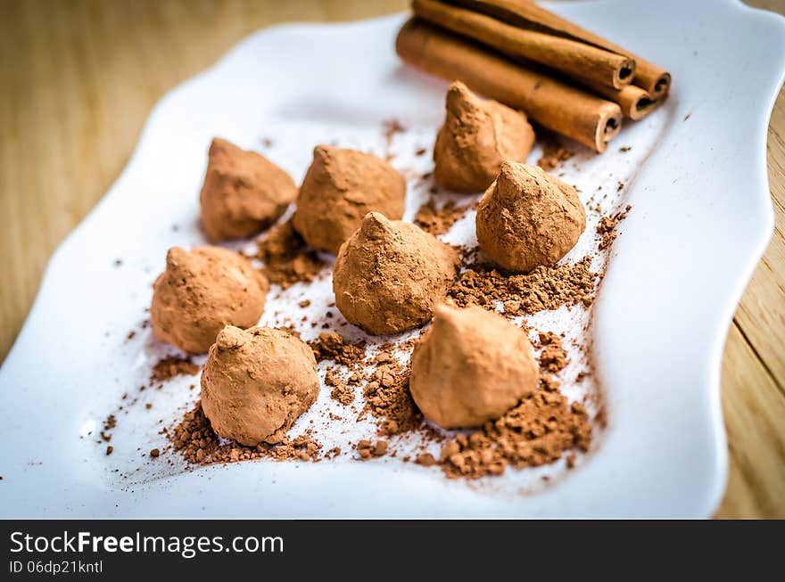 Chocolate truffles on the plate