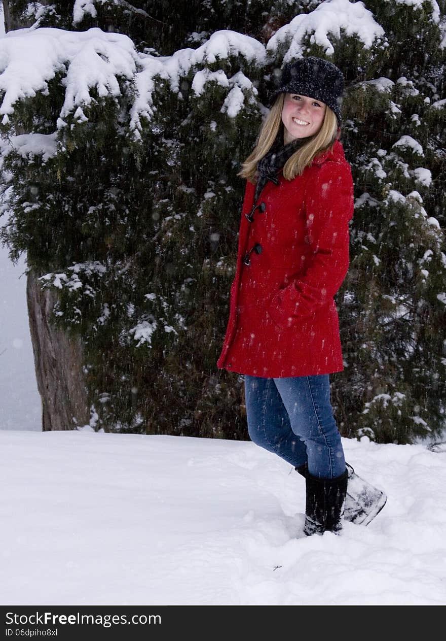 Blonde Smiling in Snow