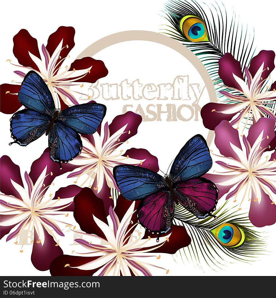 Fashion vector background with butterflies