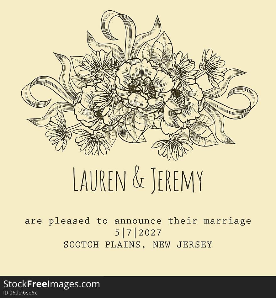 Wedding card or invitation with abstract floral background