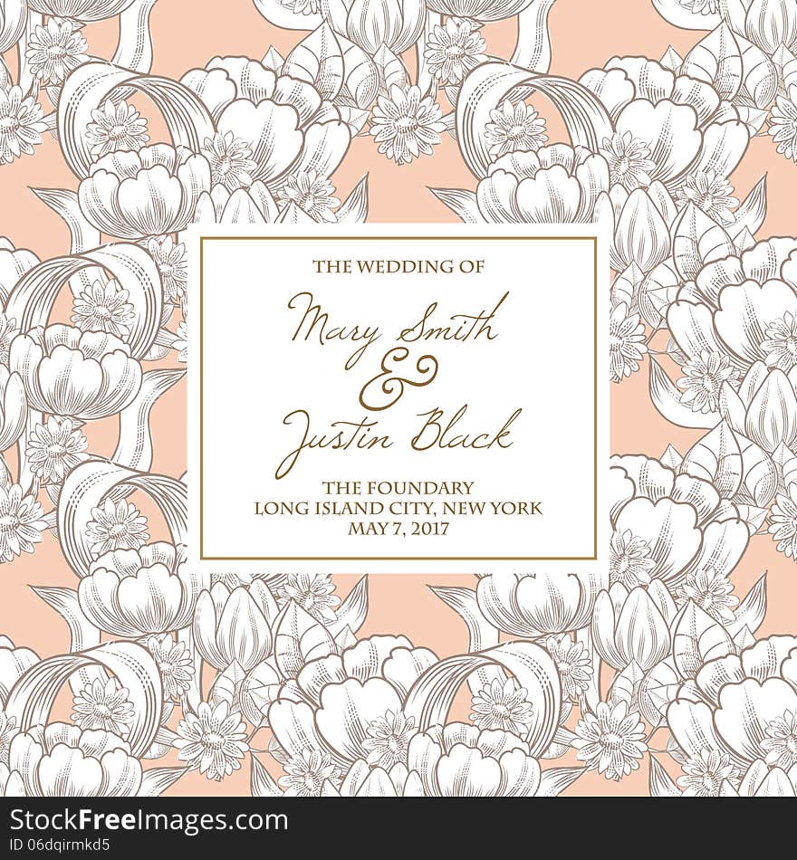 Wedding card or invitation with abstract floral background