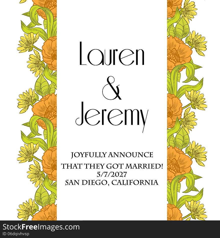 Wedding card or invitation with abstract floral background