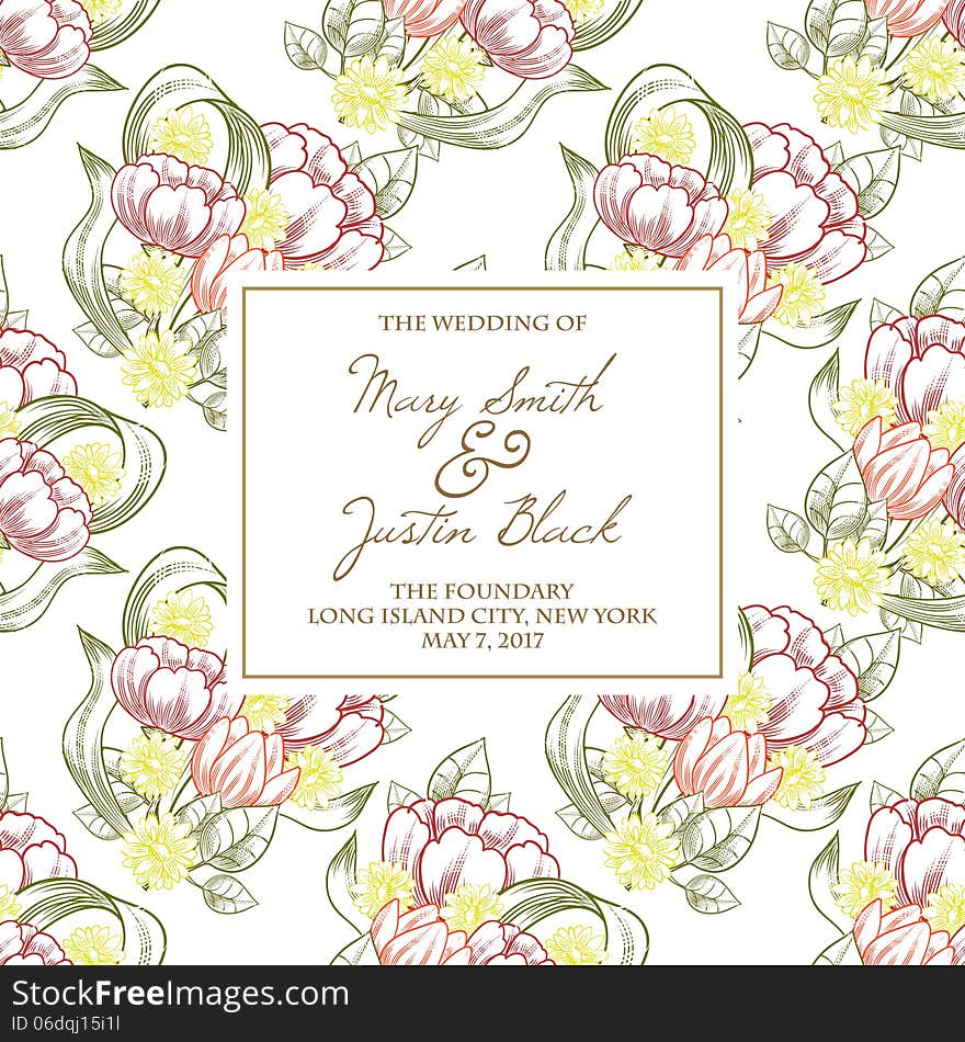 Wedding card or invitation with abstract floral background