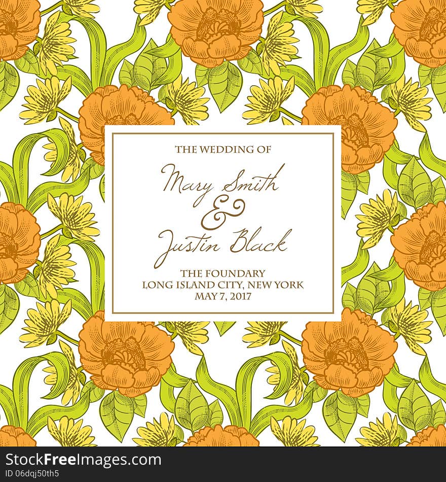 Wedding card or invitation with abstract floral background