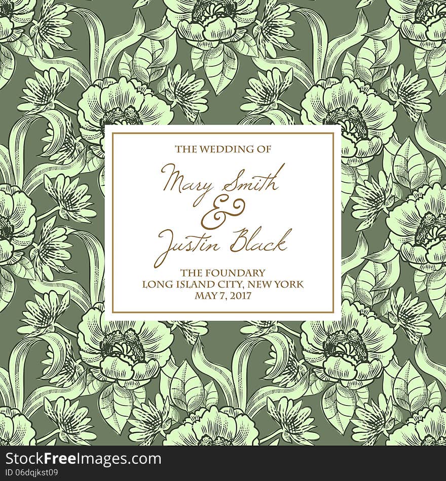 Wedding card or invitation with abstract floral background