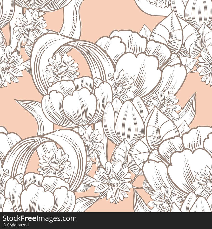 Vector seamless background with flowers. Vector seamless background with flowers