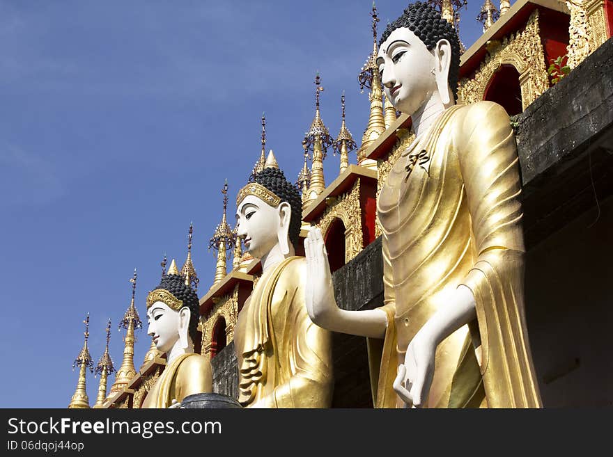 Three positions of Lanna golden Buddha statue. Three positions of Lanna golden Buddha statue